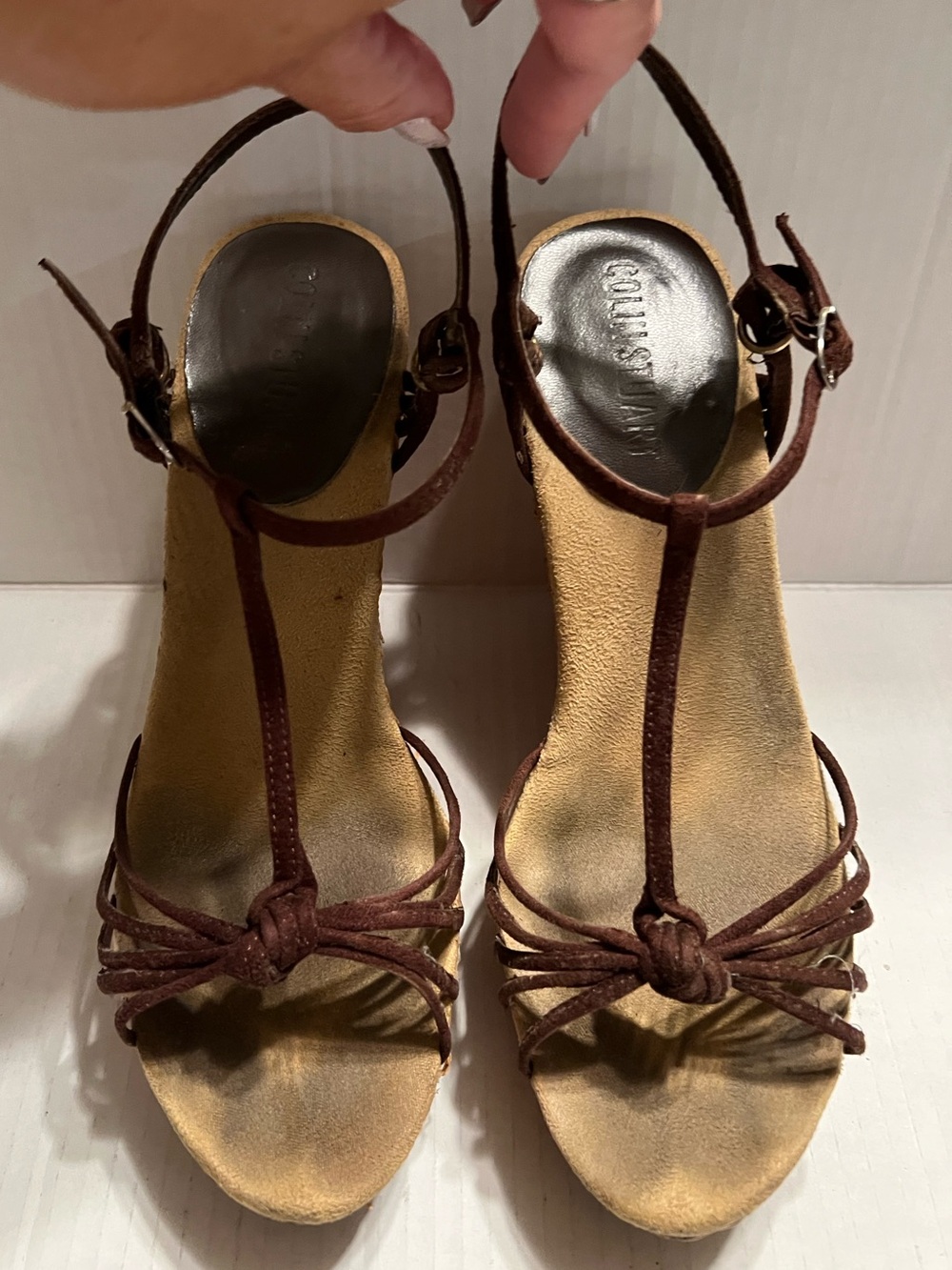 Colin Stuart Chocolate Brown Basket Weave Wedge Sandals